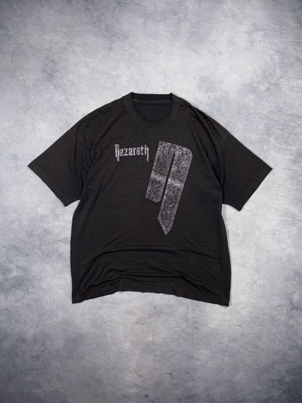Vintage 80s Nazareth Hair Of The Dog Black Graphic Distressed Band Merch T Shirt